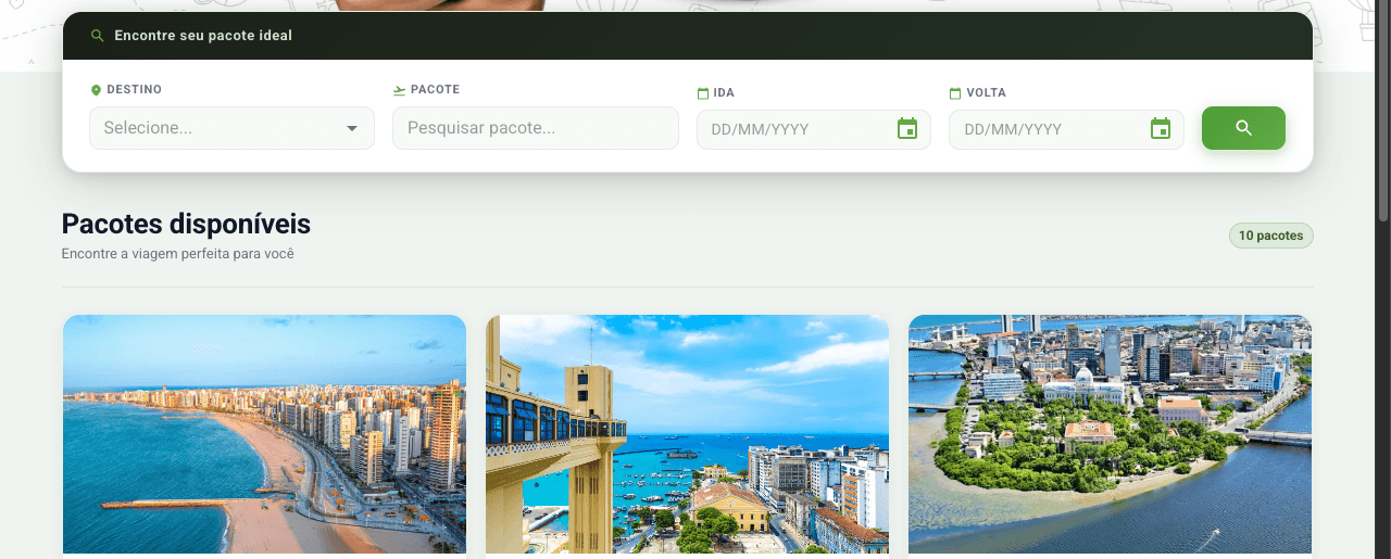 Site de uma agência com pacotes de excursão publicados pelo UPTUR